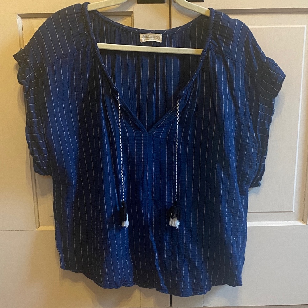 Just Living Navy Striped Blouse